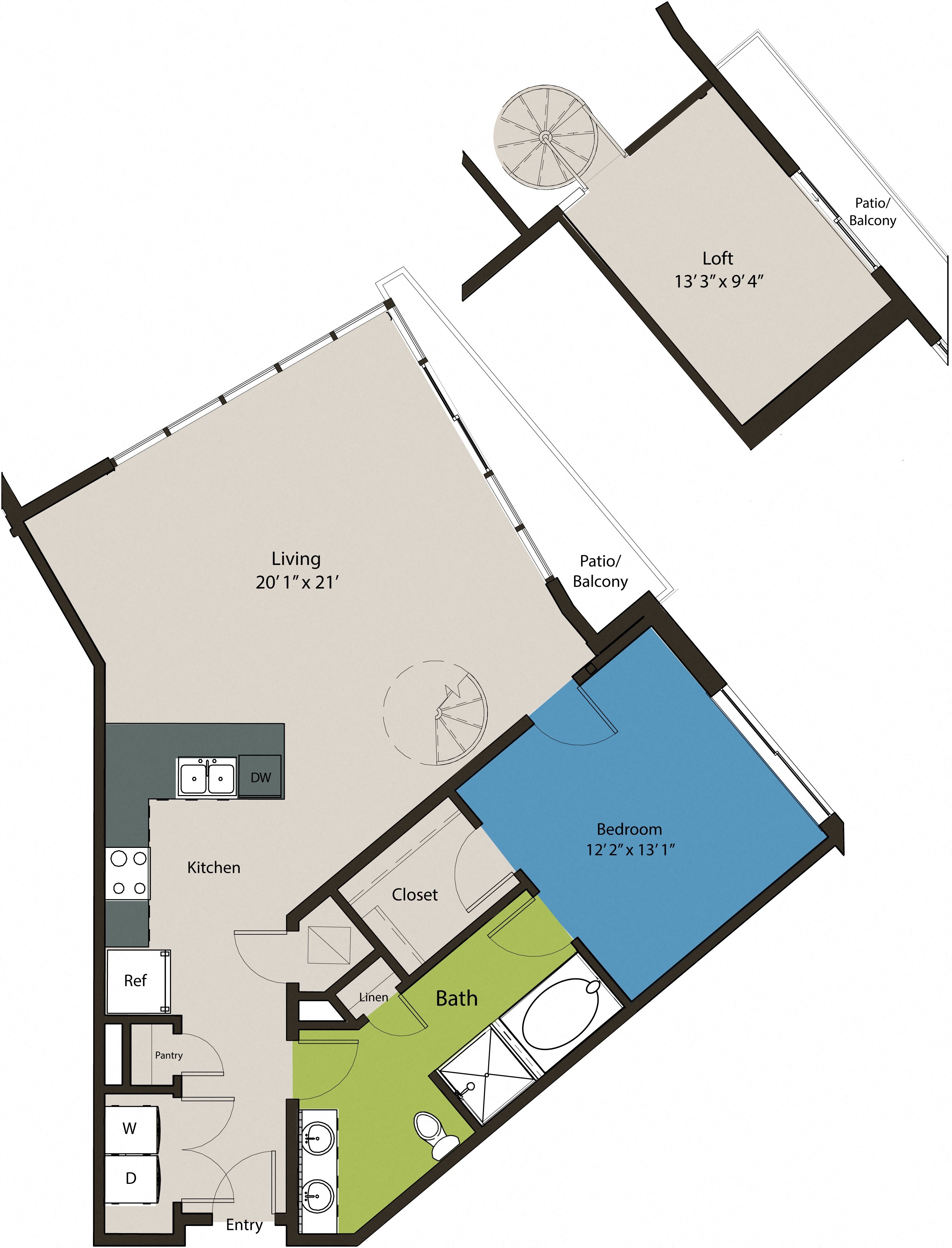 Floor plan layout diagram for 1P-Loft